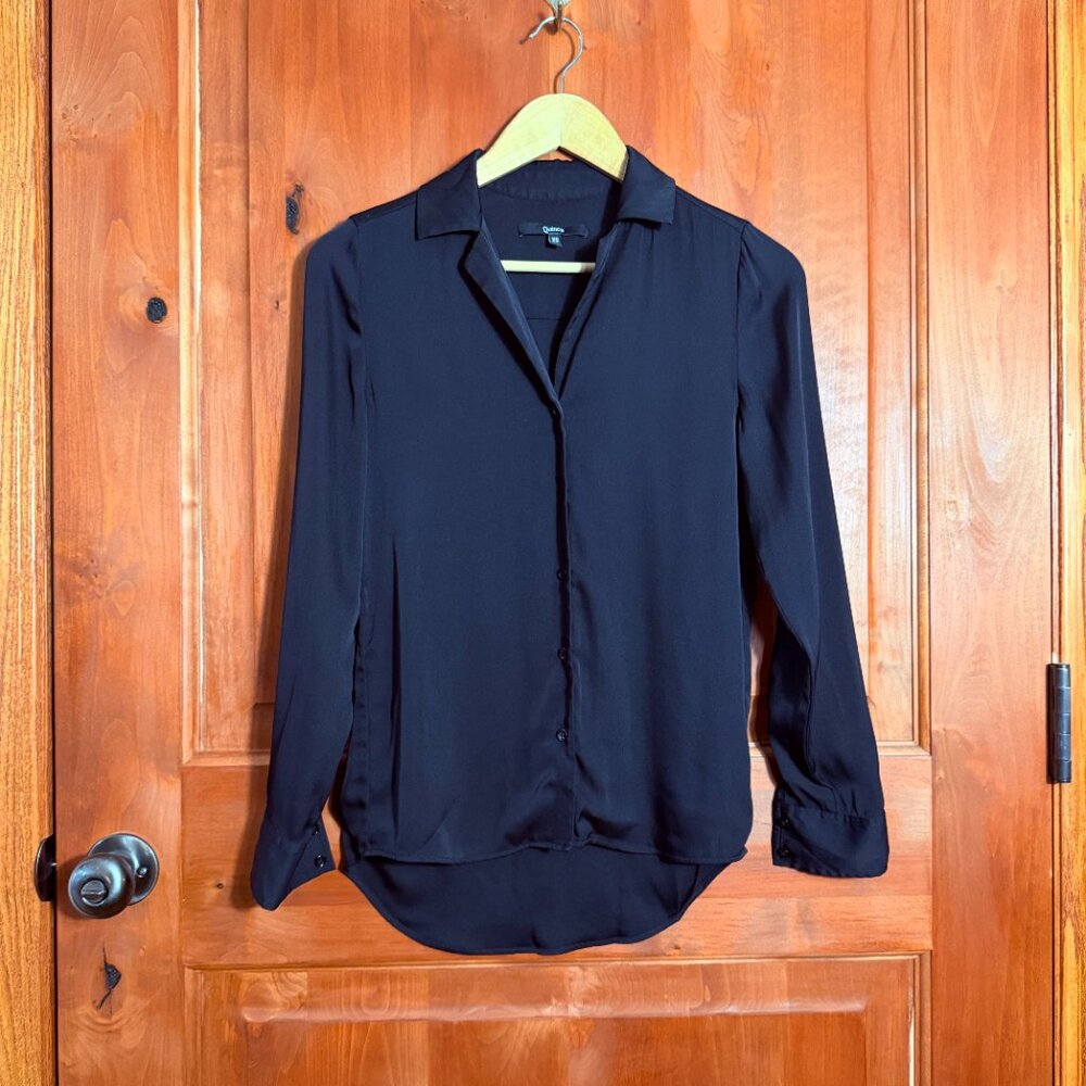 Quince Washable Silk Stretch Black Button Down Shirt Womens XS